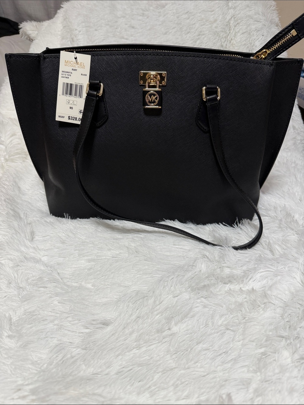 Michael Kors Black Saffiano Tote with Gold Accent Lock